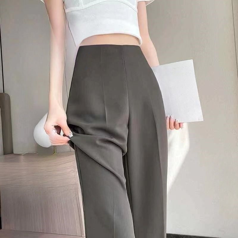 Casual Suit Pants For Women, , Petite Narrow Black Wide-Leg Pants With Side Zipper, High-Waisted, Slimming, Drapey, Flared Pants - Image 3